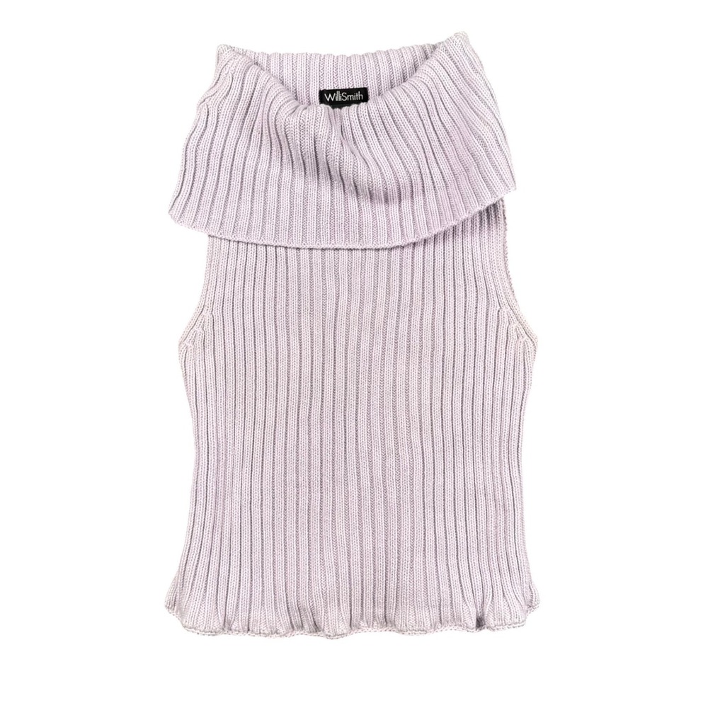 WilliSmith Lavender Purple Ribbed 100% Cotton Sleeveless Turtleneck Sweater M